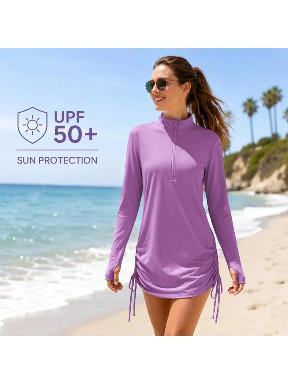 Womens Lavender Polyester Coverup UPF 50+ Sun Protection Fishing Coverup Dress